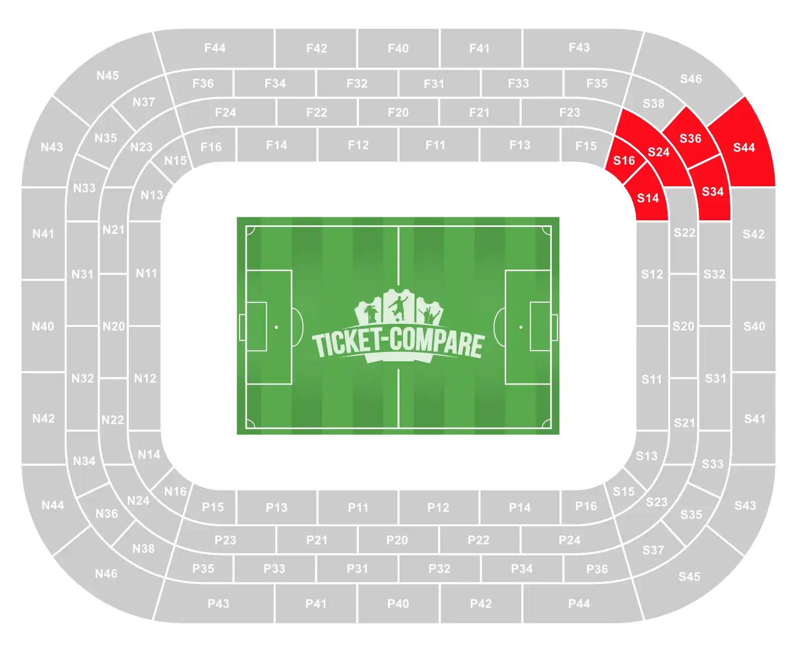 Plan tribunes Sánchez Pizjuán S14 S16 S24 S34 S36 S44