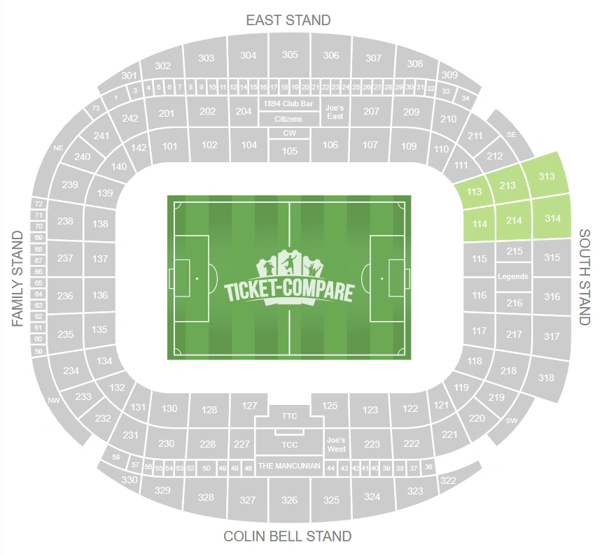 Plan Etihad Stadium : visiteurs