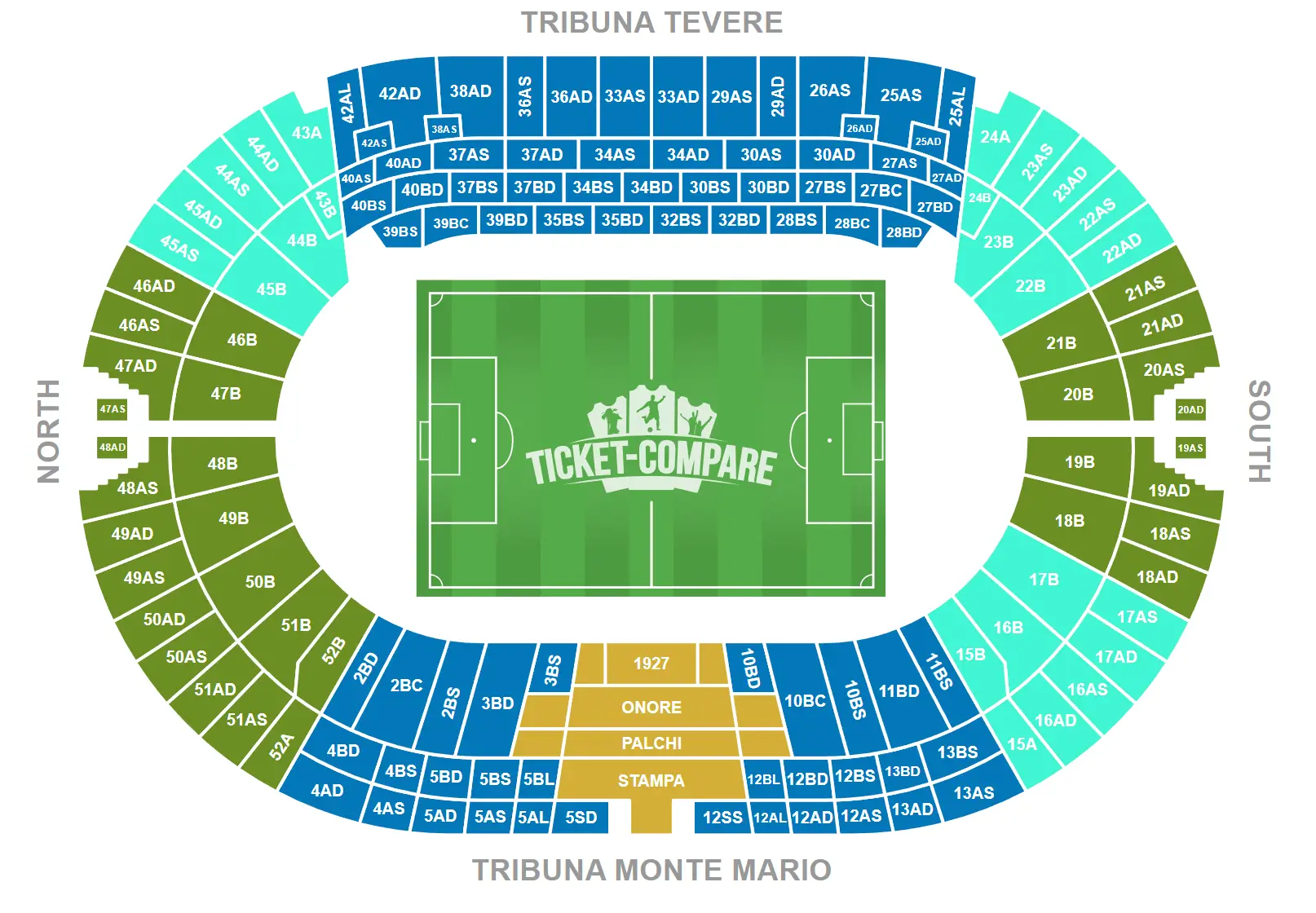 Plan de salle de Stadio Olimpico (Roma)