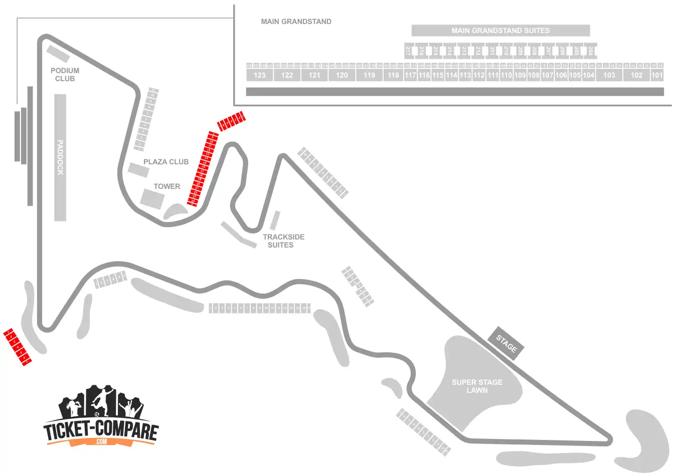 Plan COTA tribunes T1 T15