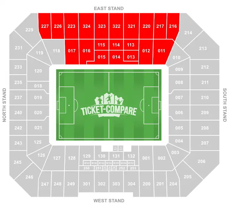 Hill Dickinson Stadium Seating Plan with East Stand highlighted