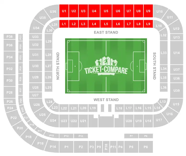 Plan des places Stadium of Light Tribune Est