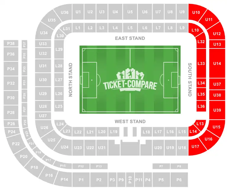 Plan des places Stadium of Light Tribune Sud