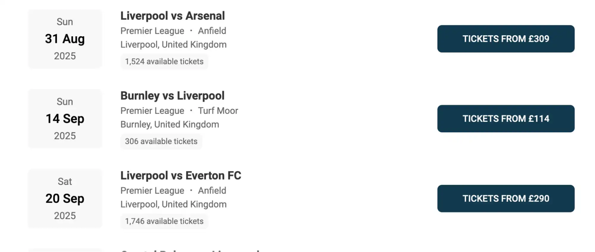 calendrier Liverpool