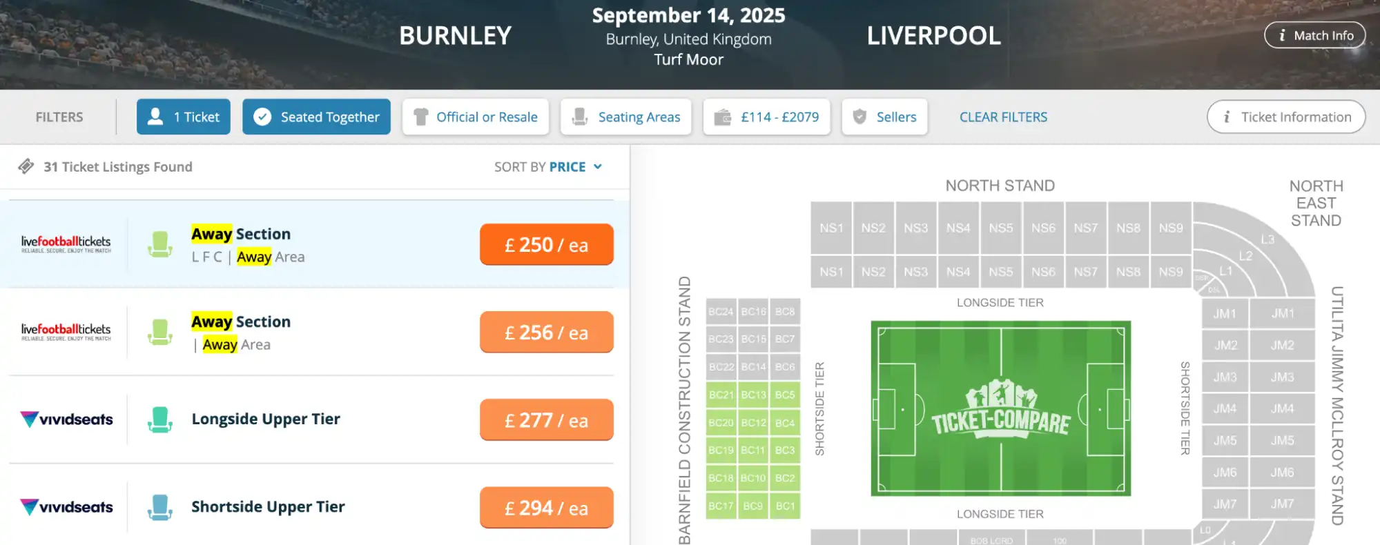 billets Liverpool vs Burnley