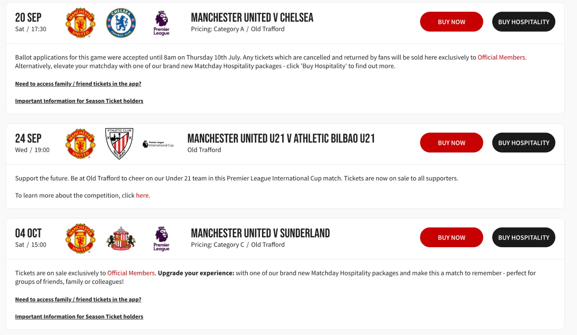 Calendrier matches sur site Manchester