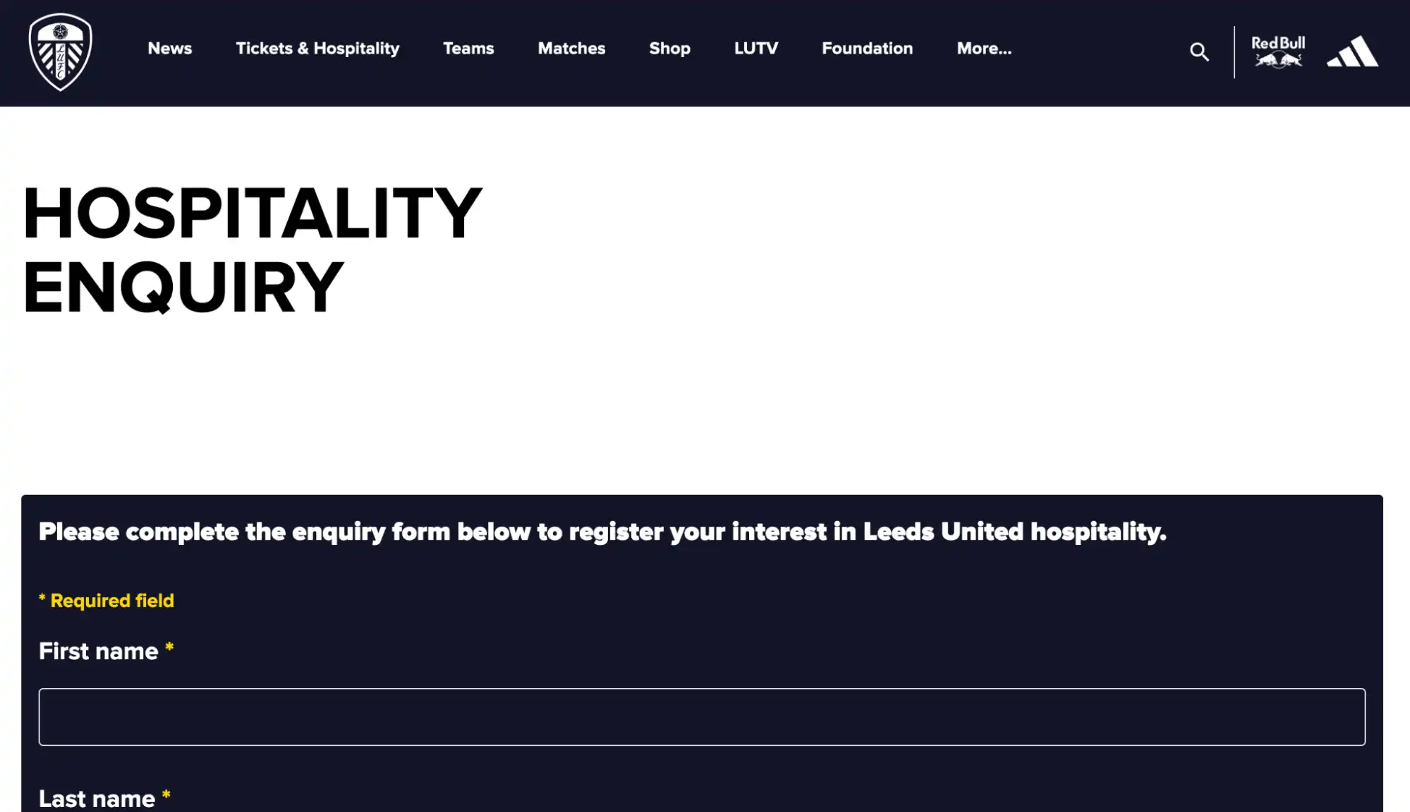 screenshot de la page d’enquête hospitalité Leeds United