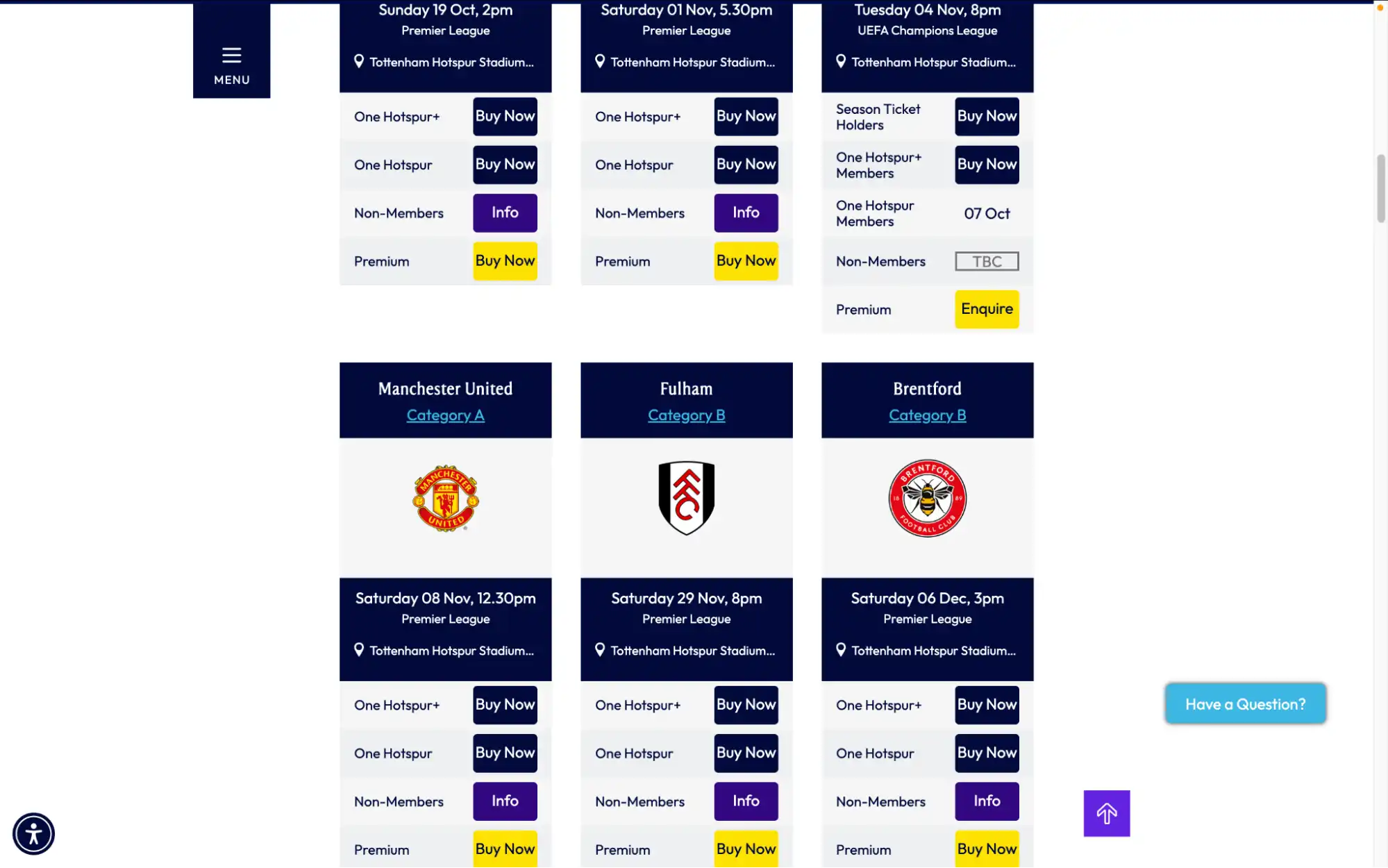 screenshot of Official Tottenham Hotspur Tickets