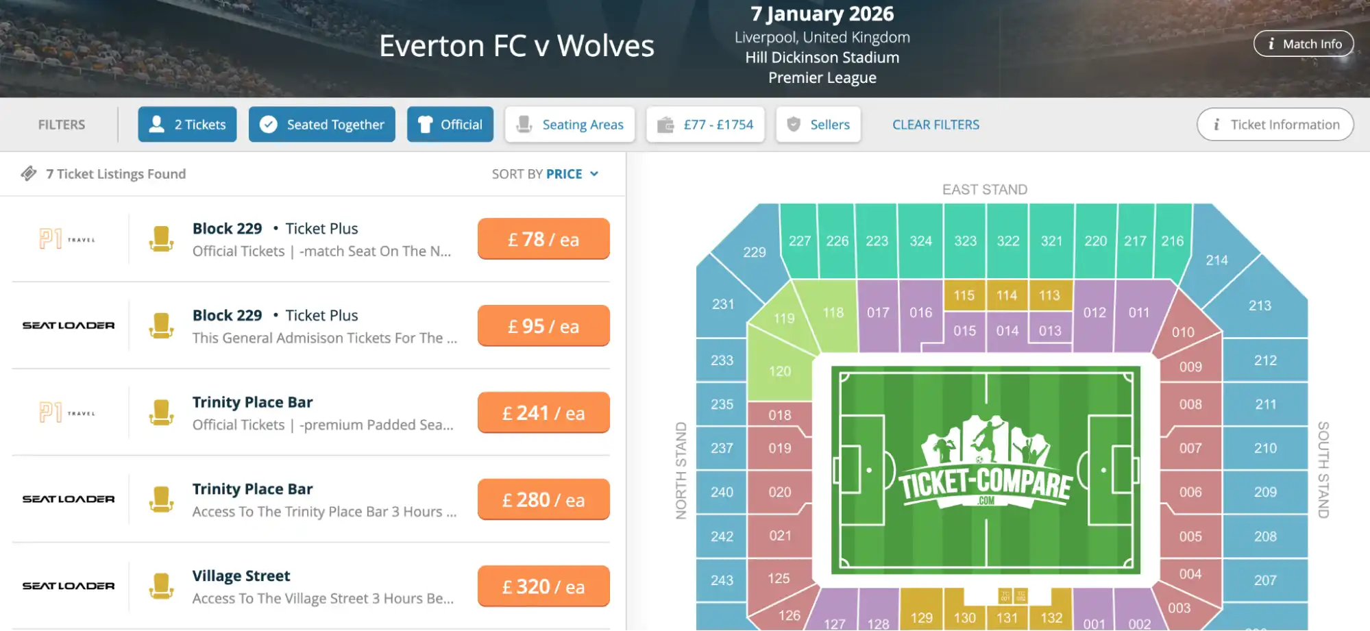 Liste hospitalité Everton officiels