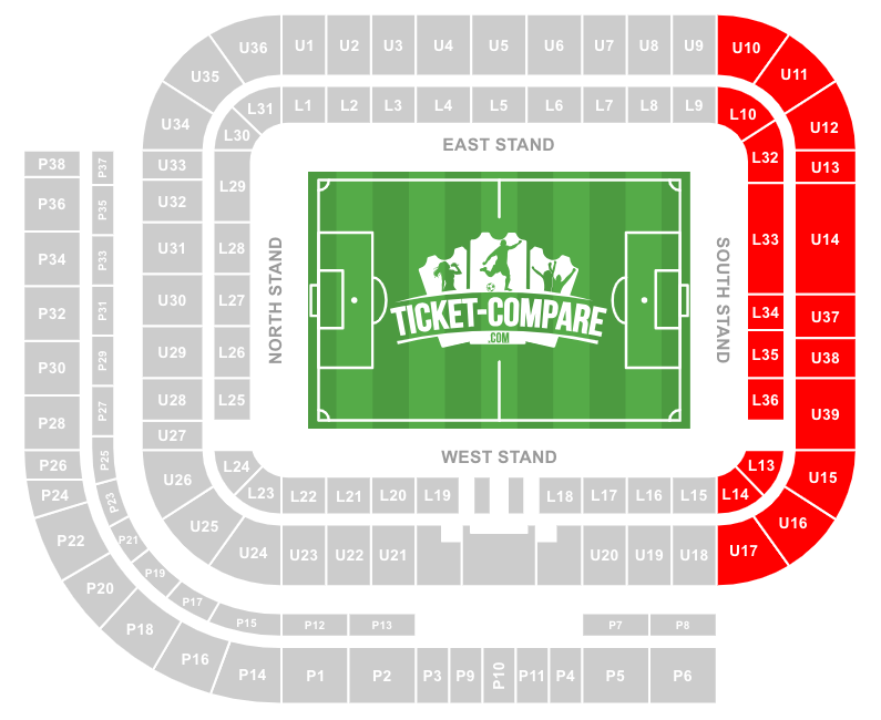 Plan du Stadium of Light – South Stand en surbrillance