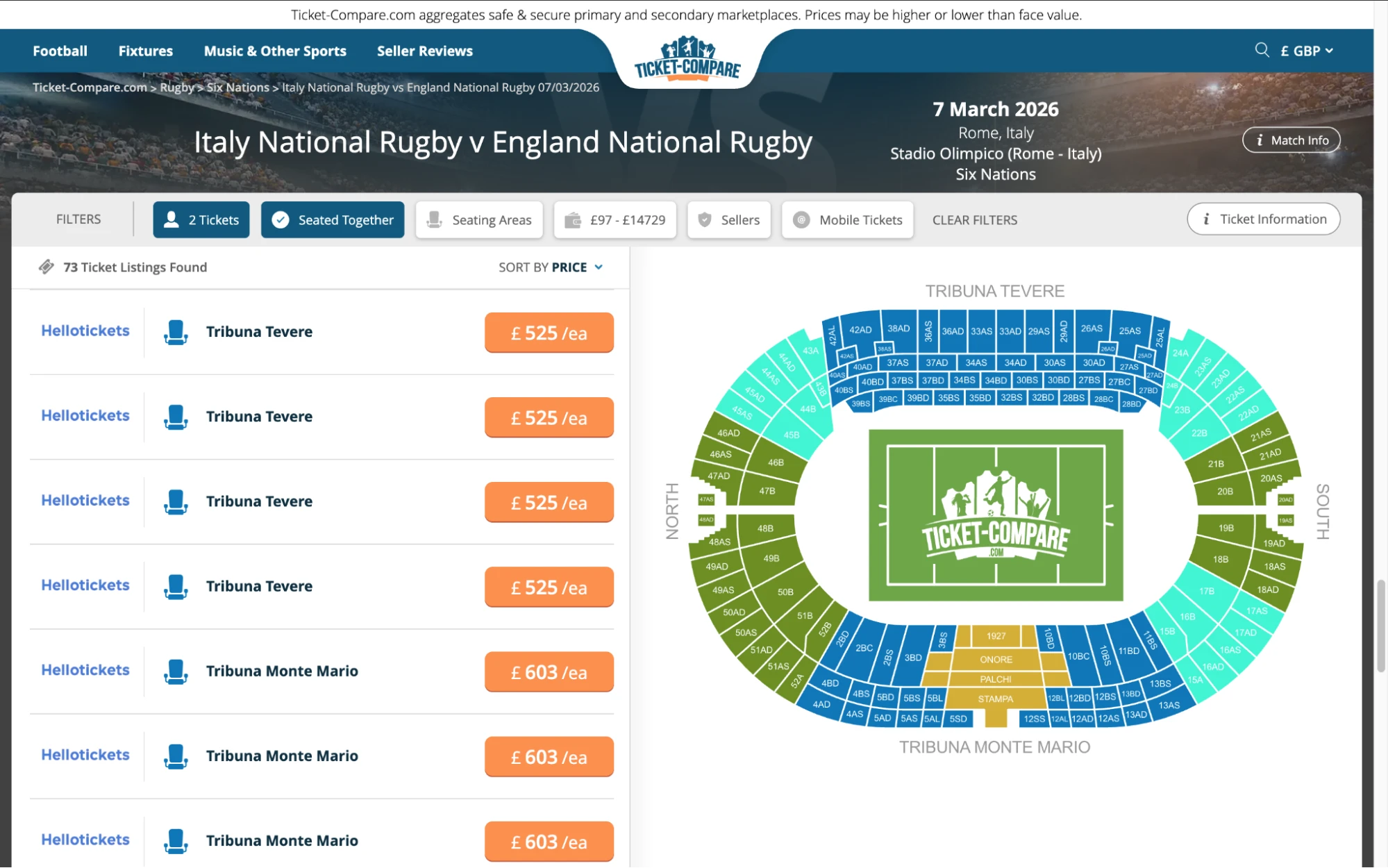 Screenshot Italy National Rugby v England National Rugby tickets
