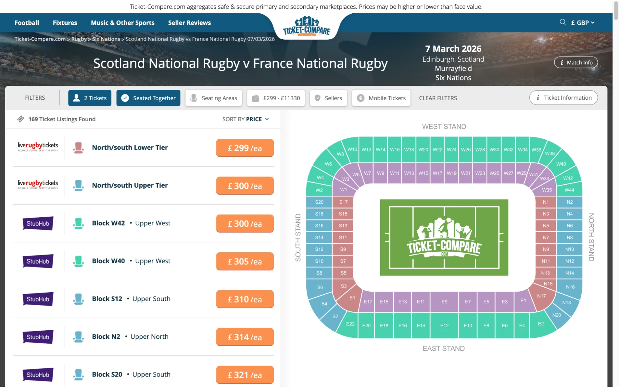 Aperçu page billets Écosse-France Six Nations