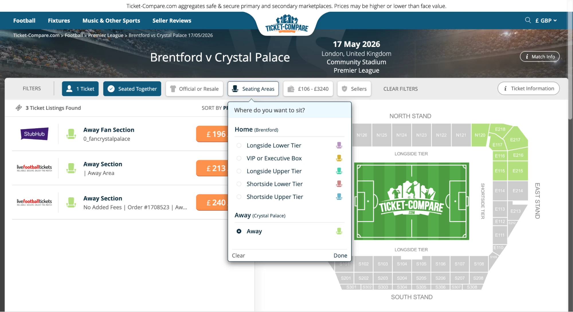 Aperçu des zones de places Brentford v Crystal Palace