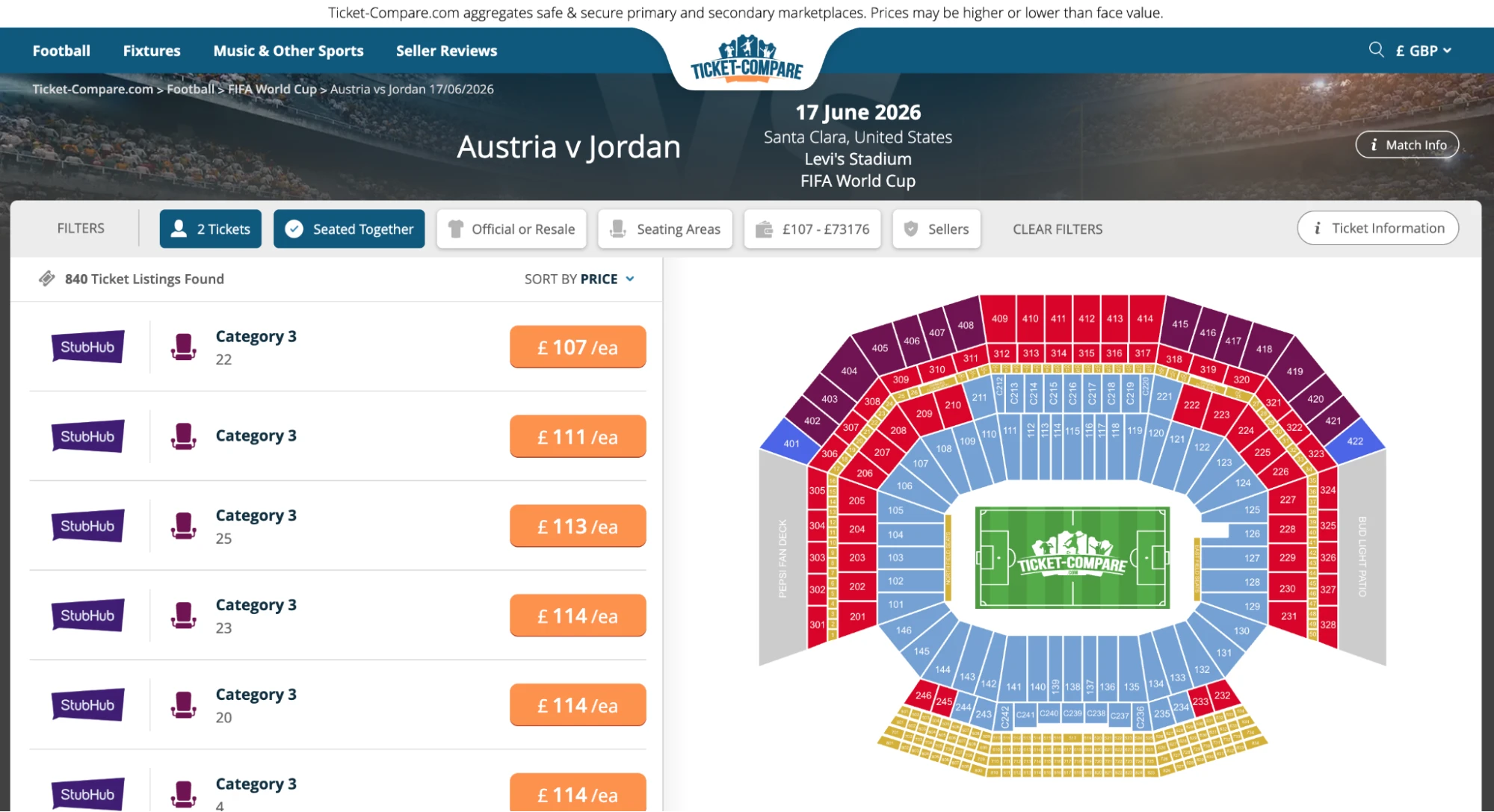 Aperçu page billets Austria v Jordan