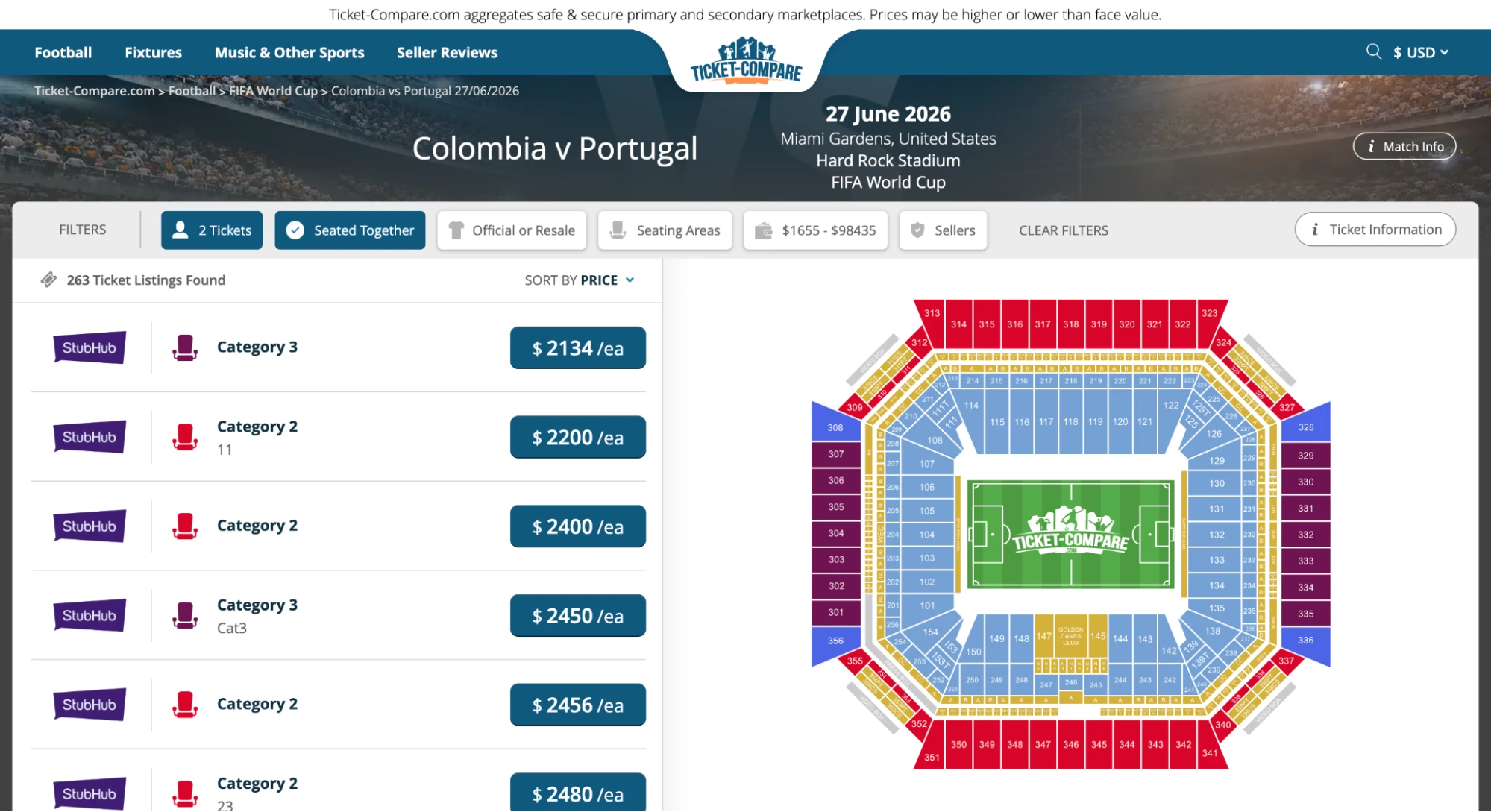 Aperçu de la billetterie Colombie vs Portugal