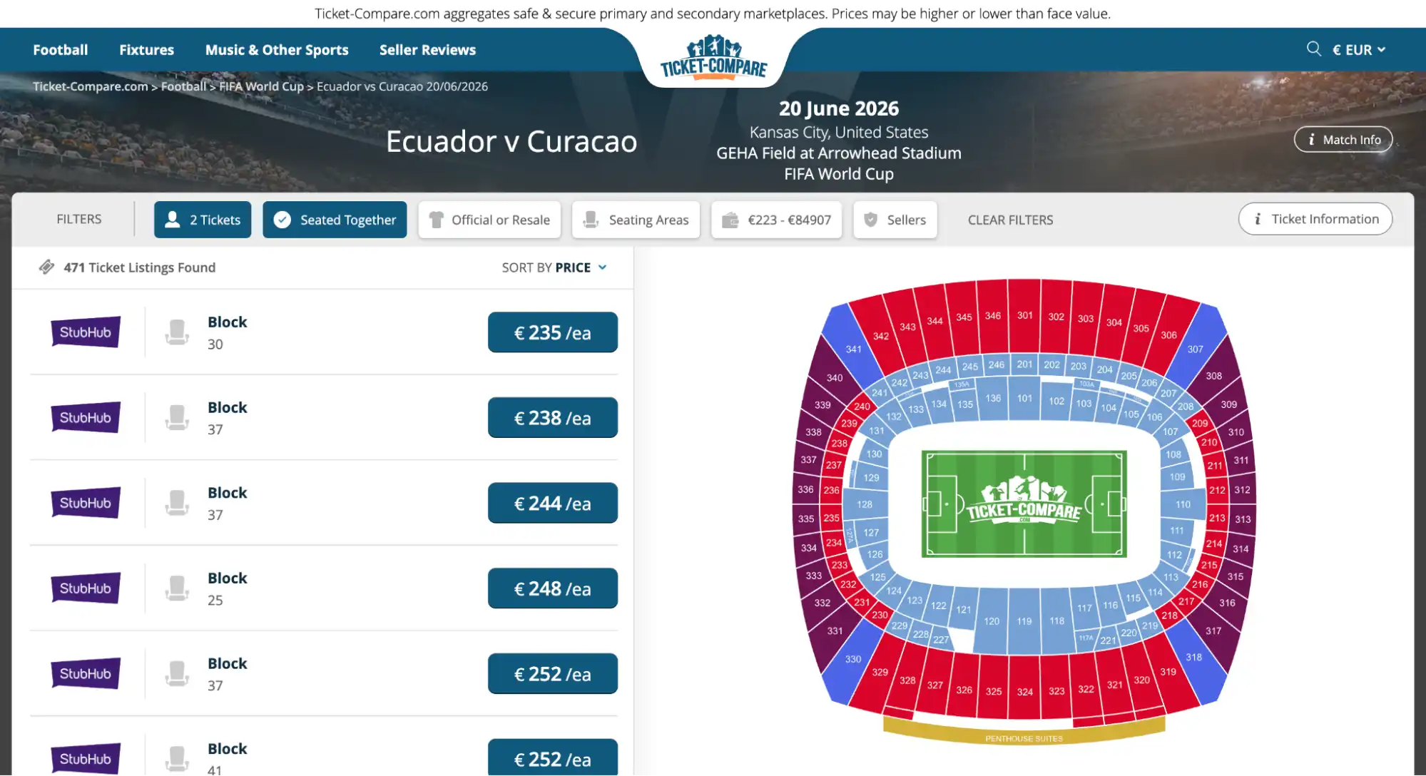 capture écran billets match Equateur vs Curacao