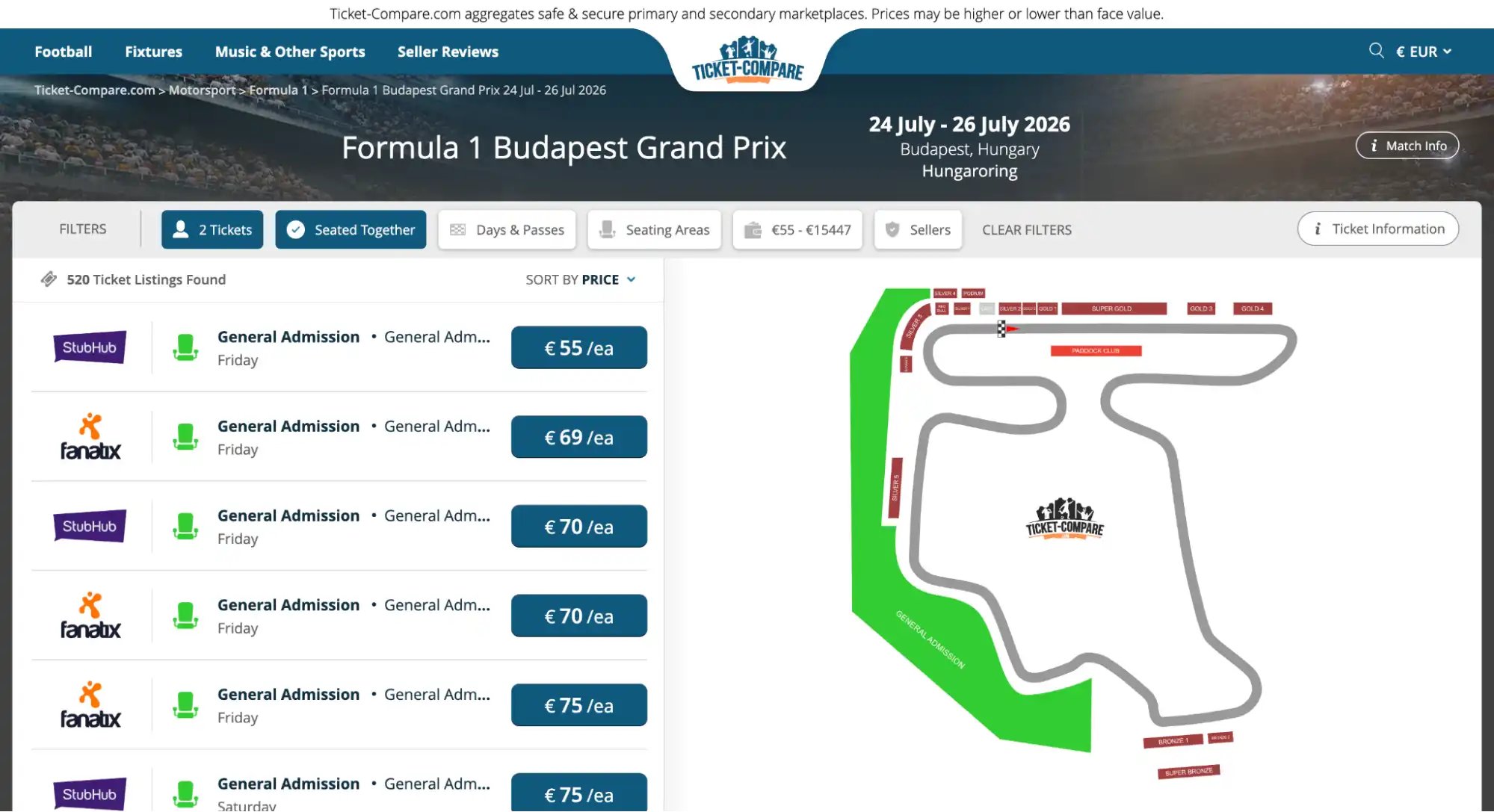 aperçu page billets F1 Grand Prix de Budapest