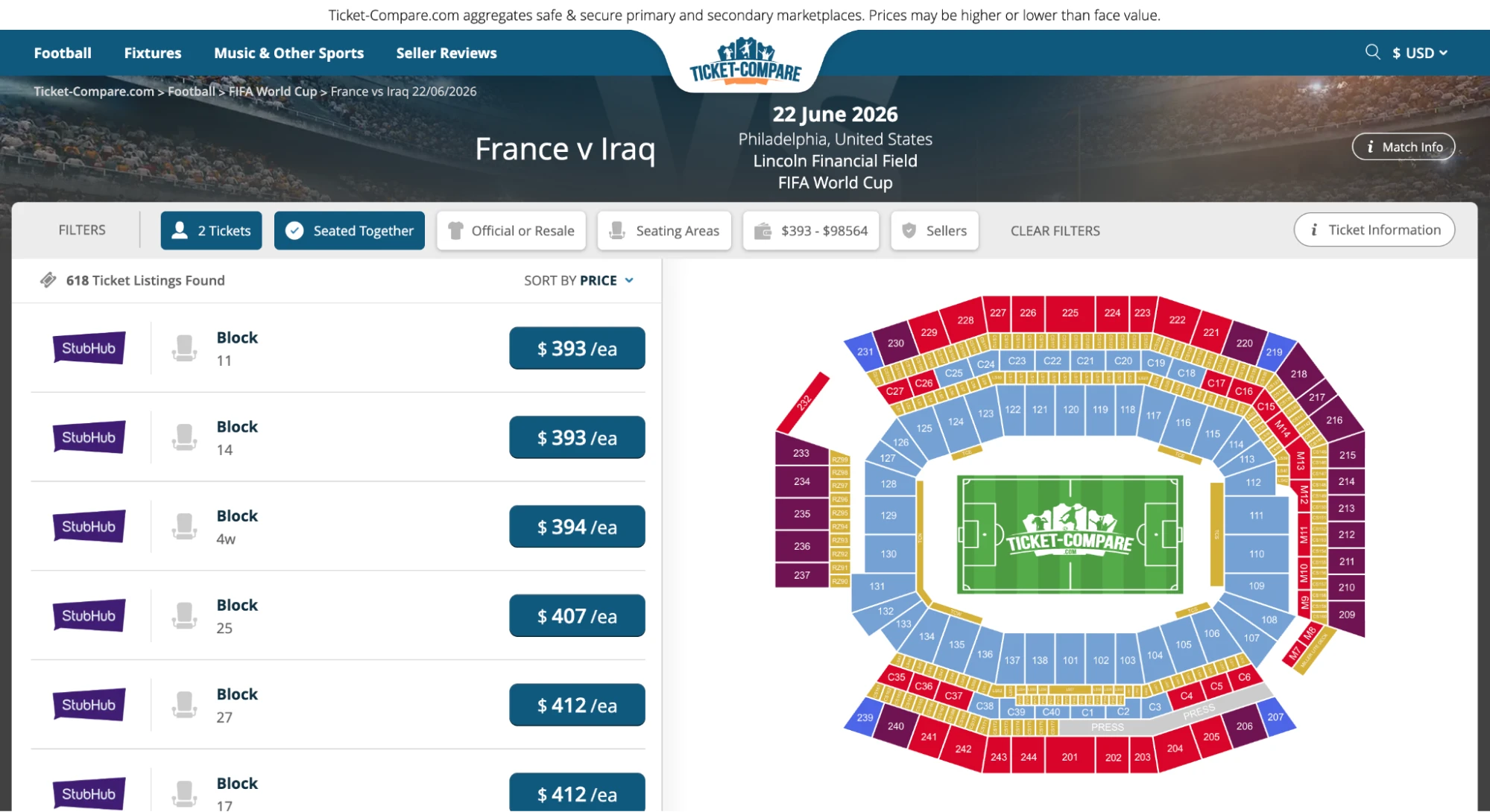 screenshot page billets France vs Irak