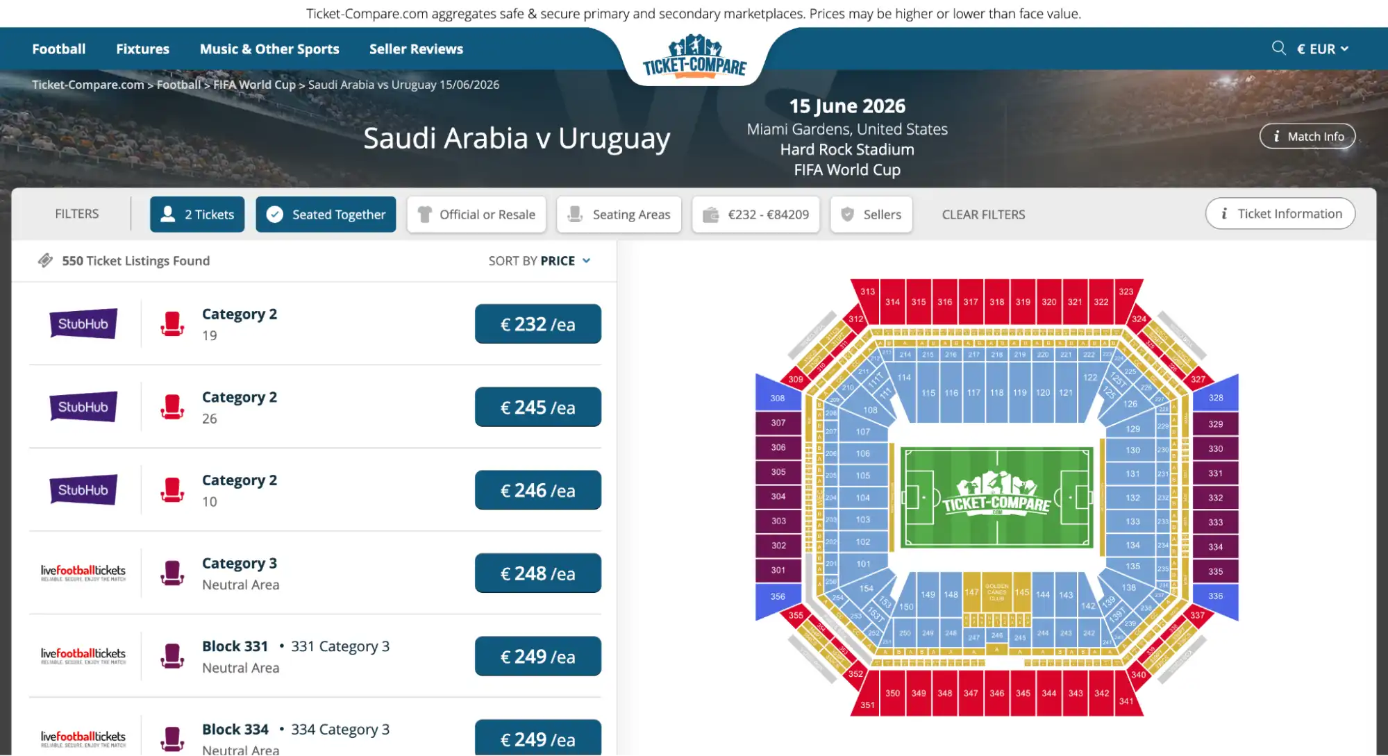 capture écran de la page billets Arabie Saoudite vs Uruguay