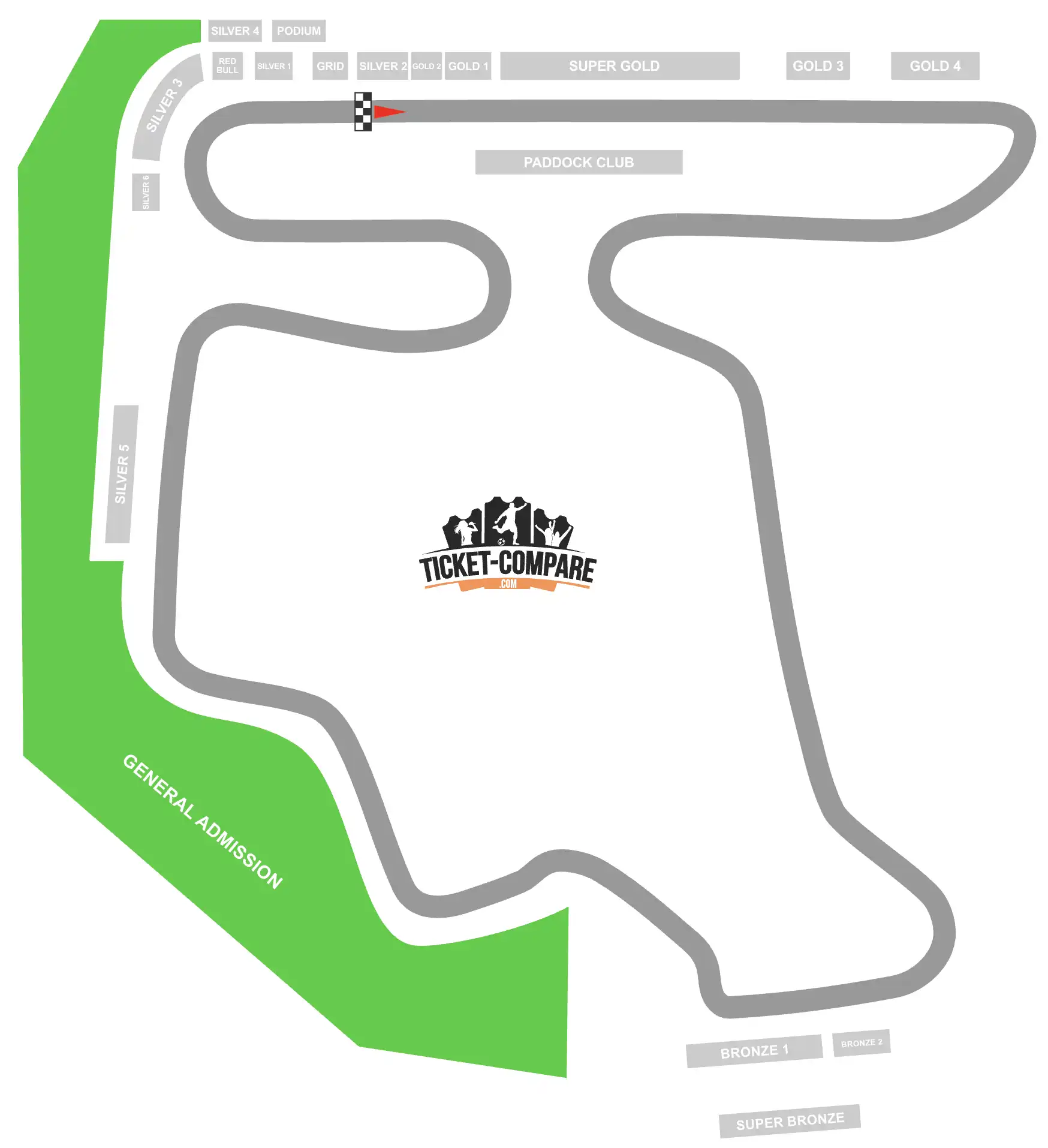 Plan de circuit de Hungaroring : zone Admission Générale en surbrillance