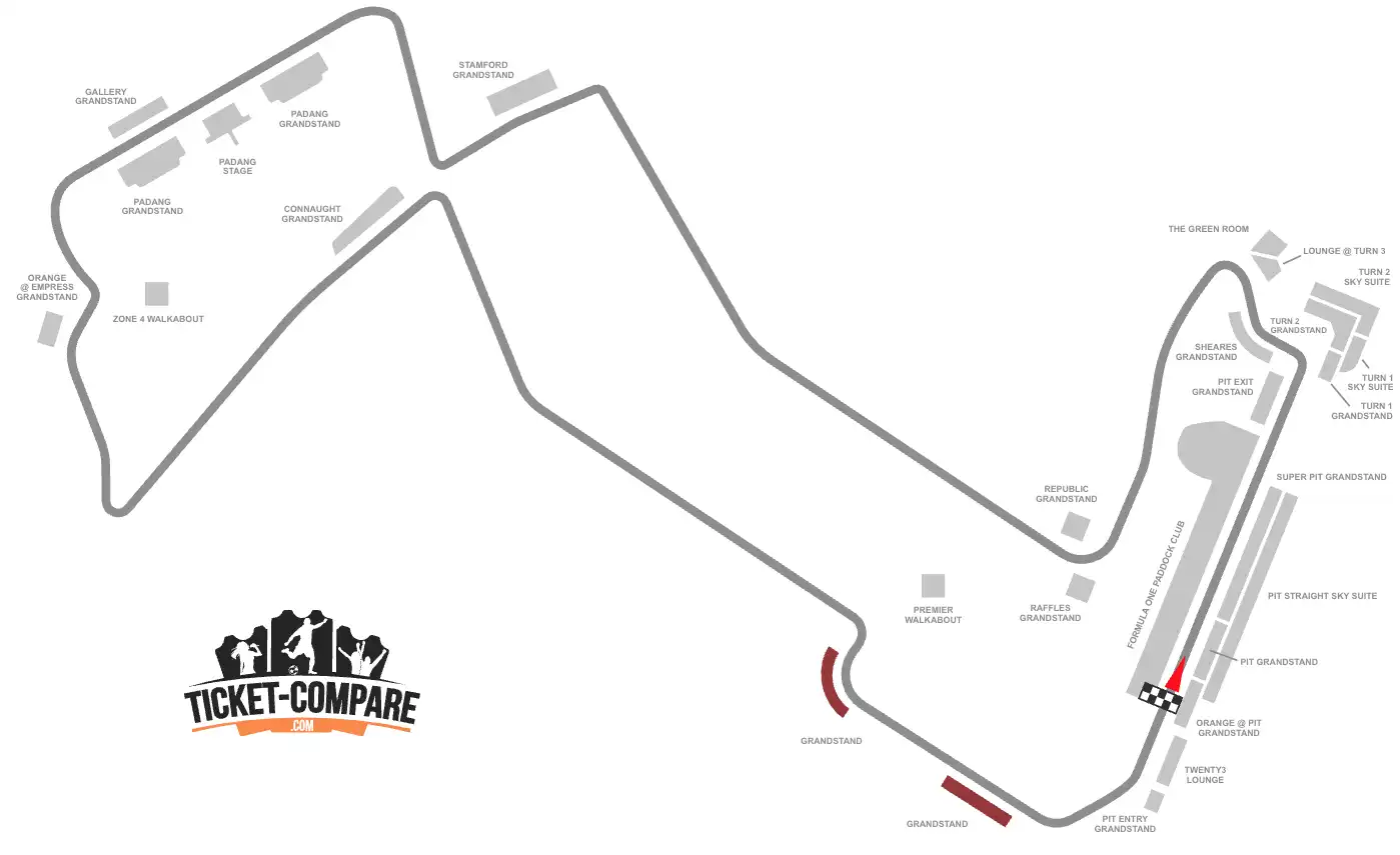 Plan circuit Marina Bay tribunes Bayfront et Promenade