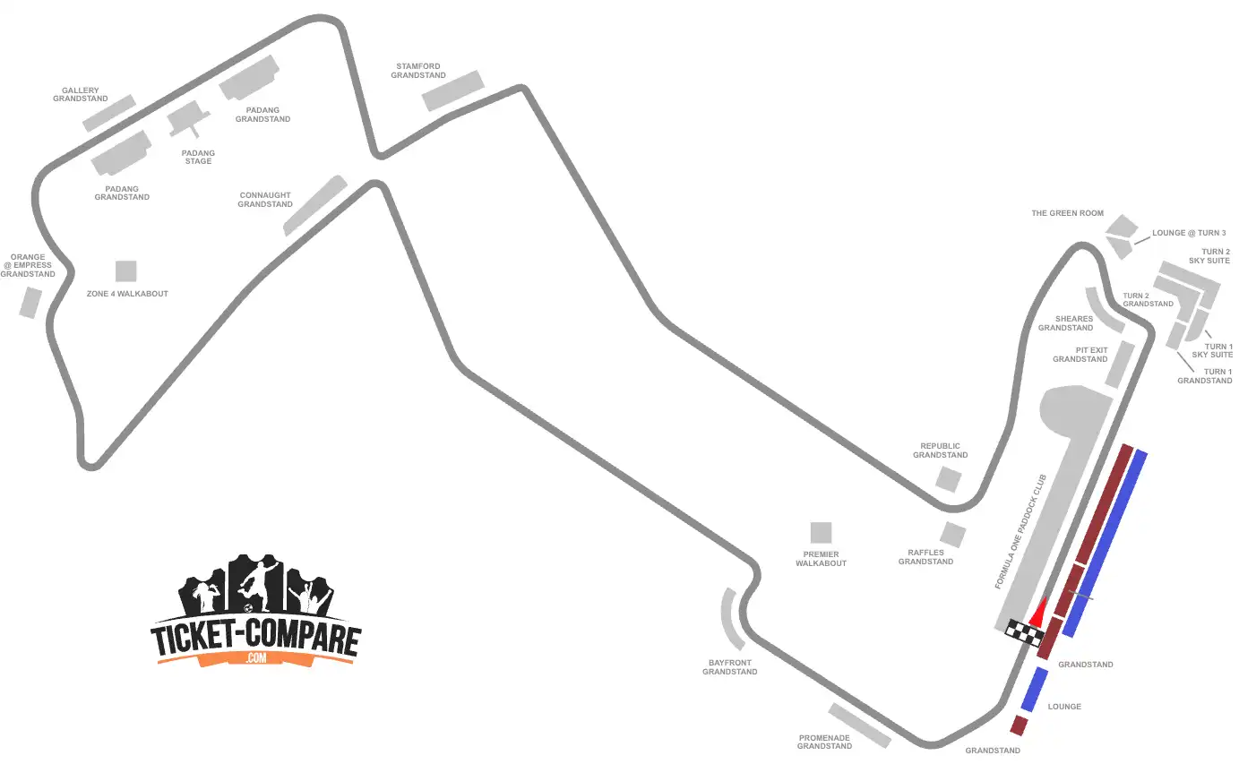 Plan circuit Marina Bay tribunes Pit et Super Pit mises en avant