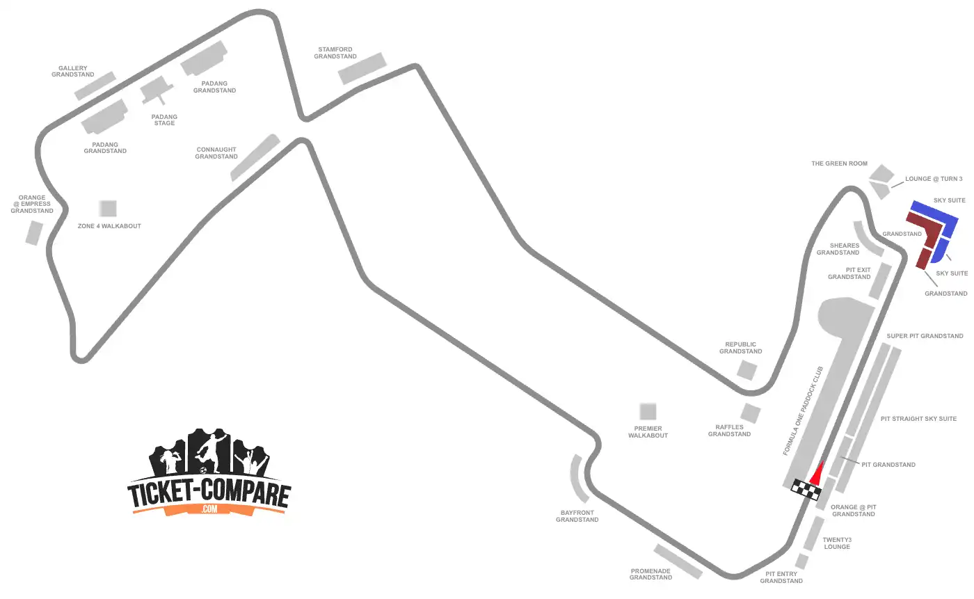Plan circuit Marina Bay tribunes Turn 1 et Turn 2 mises en avant