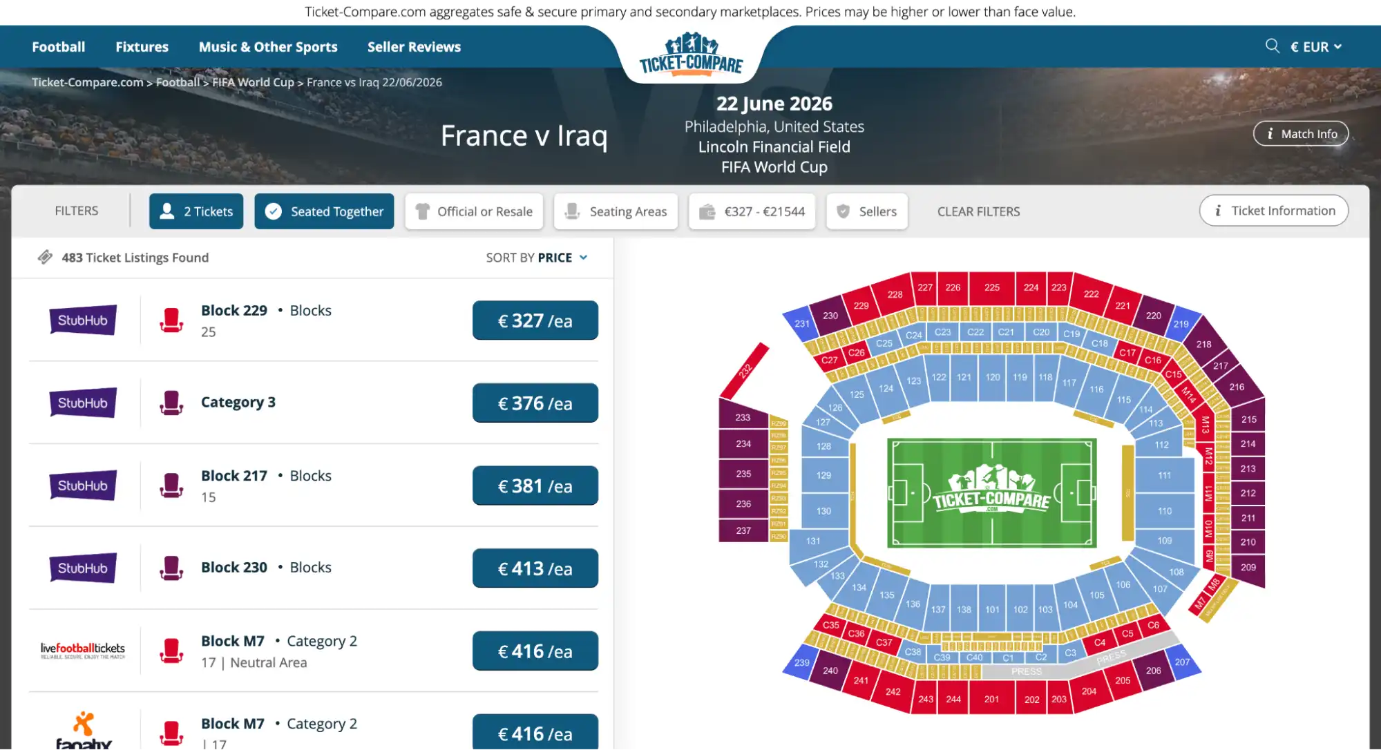 Capture écran France vs Irak billetterie match