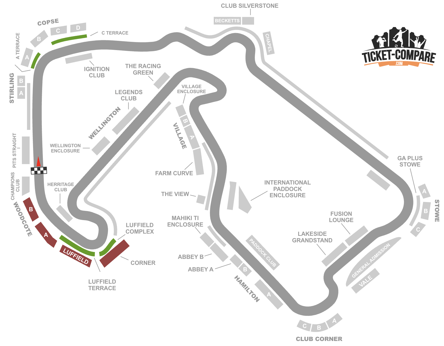 plan Silverstone surlignant Luffield et Woodcote