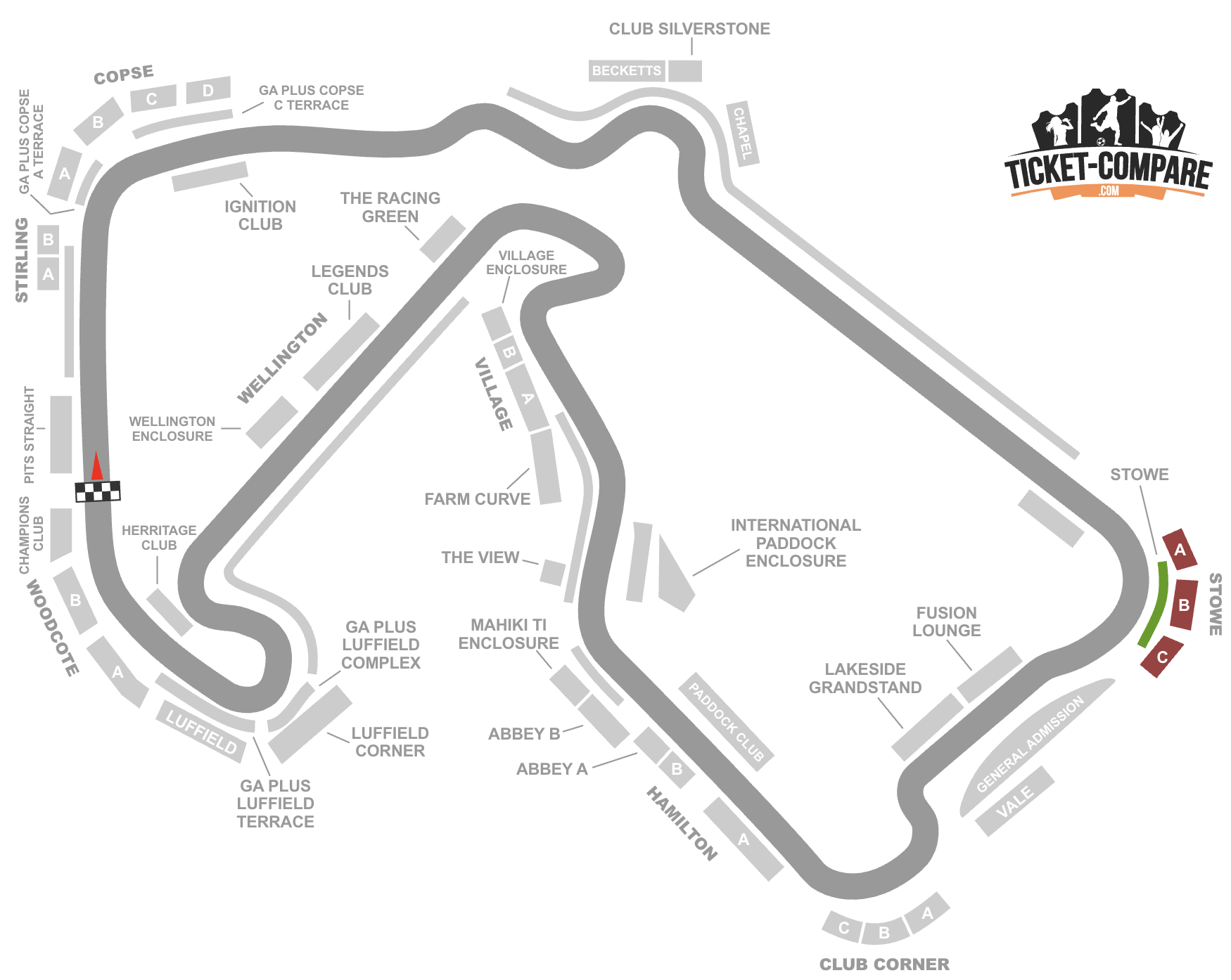 plan Silverstone surlignant Stowe/landostand