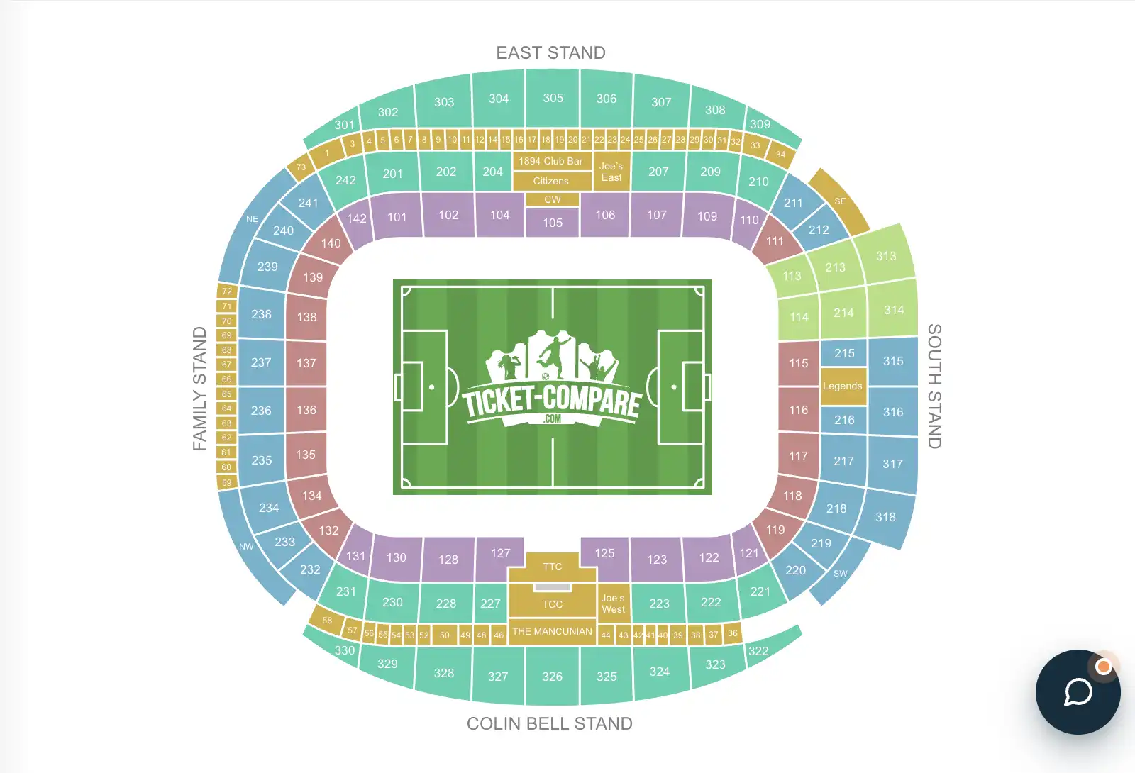 screenshot of Etihad Stadium Seating Plan on Ticket-Compare.com