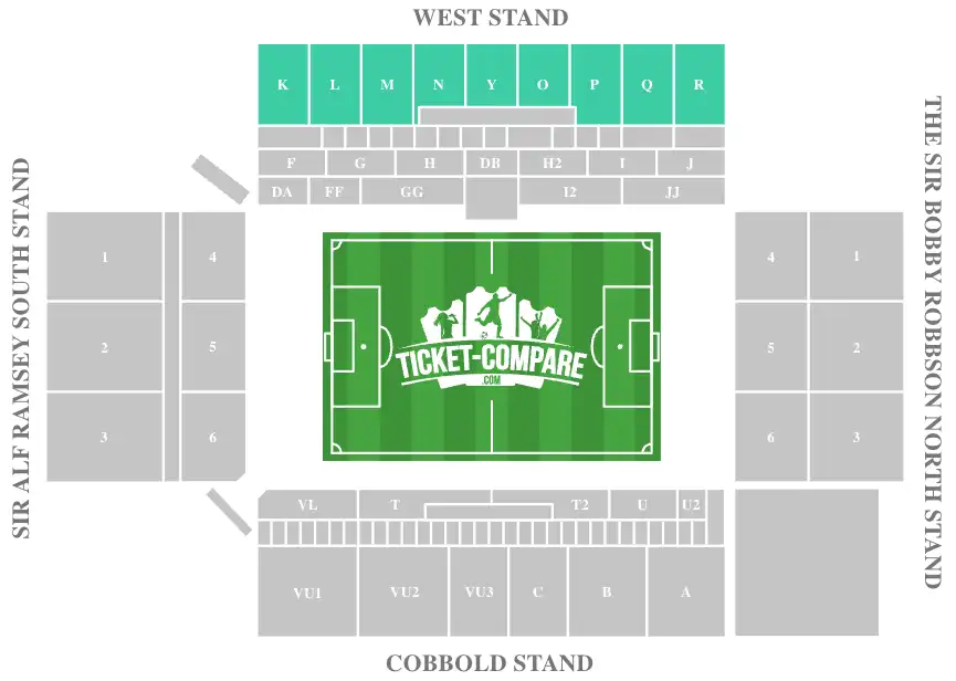 Plan des places Portman Road, focus West Stand Upper